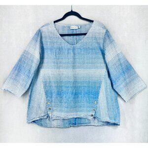 Habitat Top Womens L Blue Cotton Blend Blouse Stripe Costal Sustainable Boho